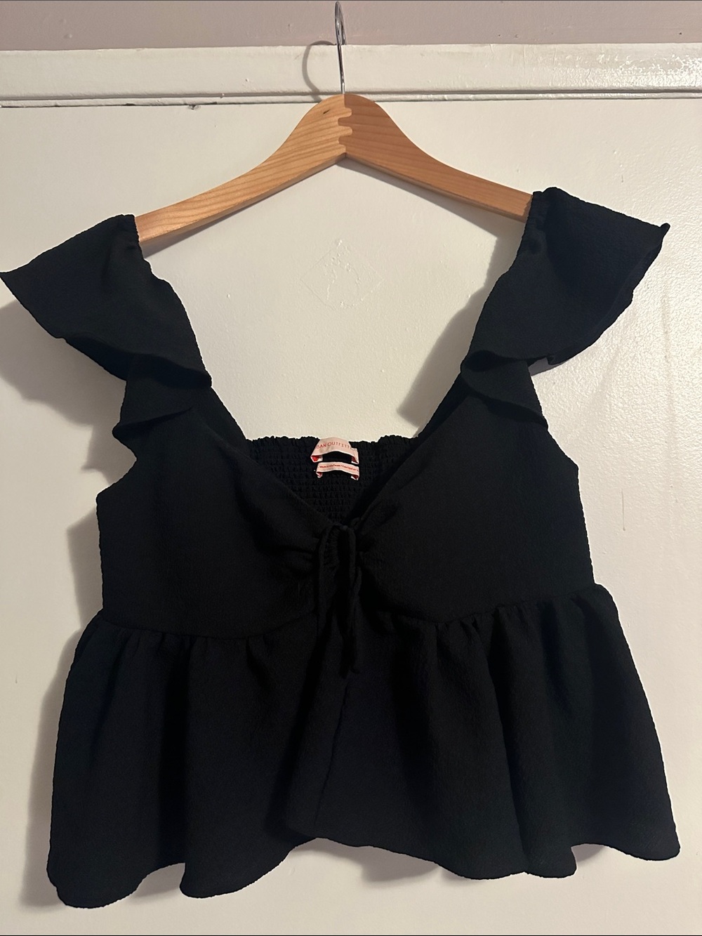 Urban Outfitters Black Ruffle Tie-Front Peplum Crop Top